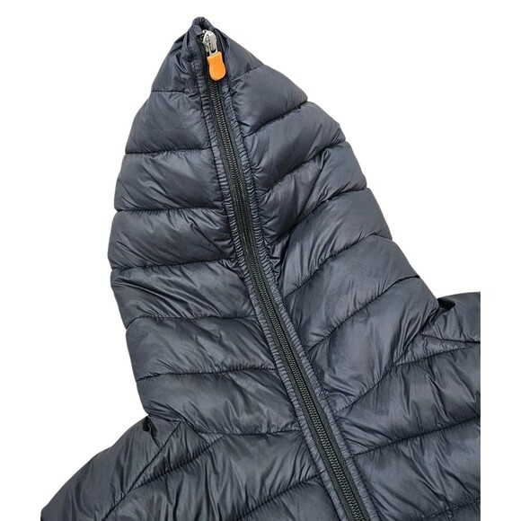 Save The Duck Womens 1/S Ultra Light Jacket Hooded Puffer Plumtech Navy Blue - Picture 9 of 16